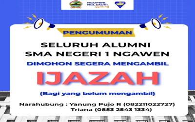Pengumuman penting bagi seluruh Alumni SMA Negeri 1 Ngawen yang belum melakukan pengambilan Ijazah
