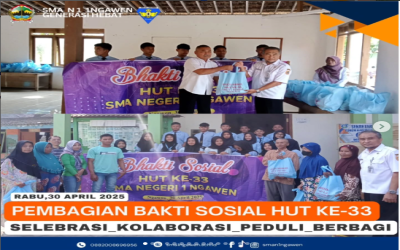 Puji syukur kehadirat Tuhan YME, hari ini,Rabu,30 April 2025 pembagian bakti sosial HUT ke-33 SMA N 1 Ngawen sudah dilaksanakan